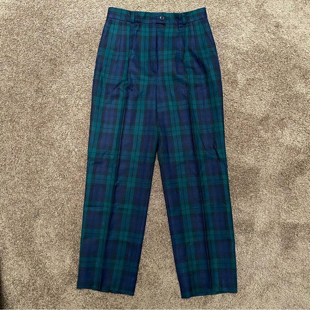 Bernard Zins Size 8 Green/ Blue Plaid Pants